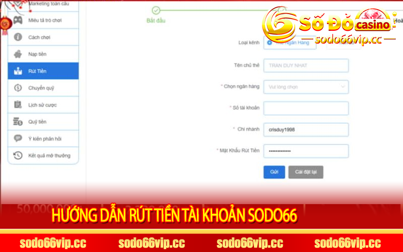 Hướng dẫn rút tiền tài khoản Sodo66