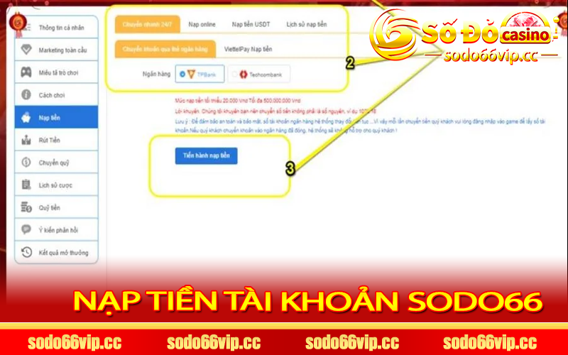 Nạp tiền tài khoản Sodo66